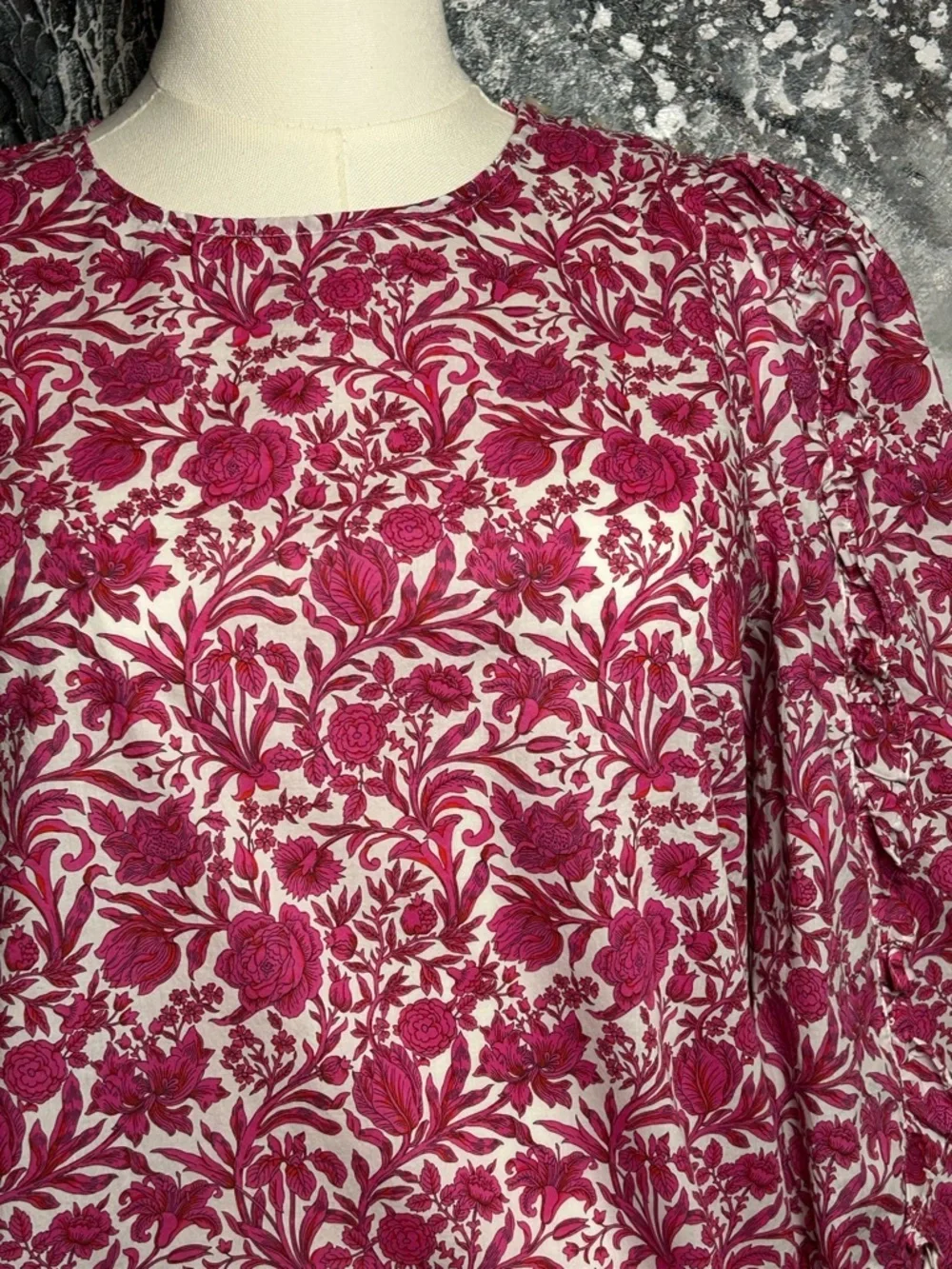 J.Crew liberty fabric floral blouse pink white puff sleeve XS cottagecore